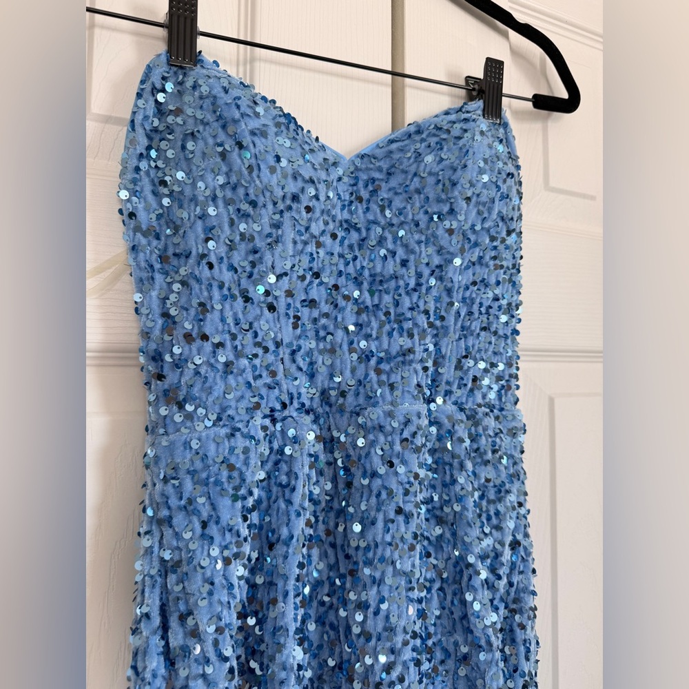 Strapless Sequined Sweetheart Gown in Bright Blue - Picture 4 of 6